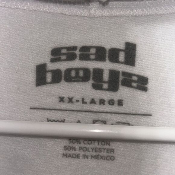 Sad Boyz White Hooded Pullover Cotton Blend Unisex Sweatshirt(Size XXL) - Picture 4 of 4